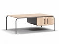 **Technische Titel in het Nederlands: Moderne salontafel met houten afwerking en metalen onderstel**