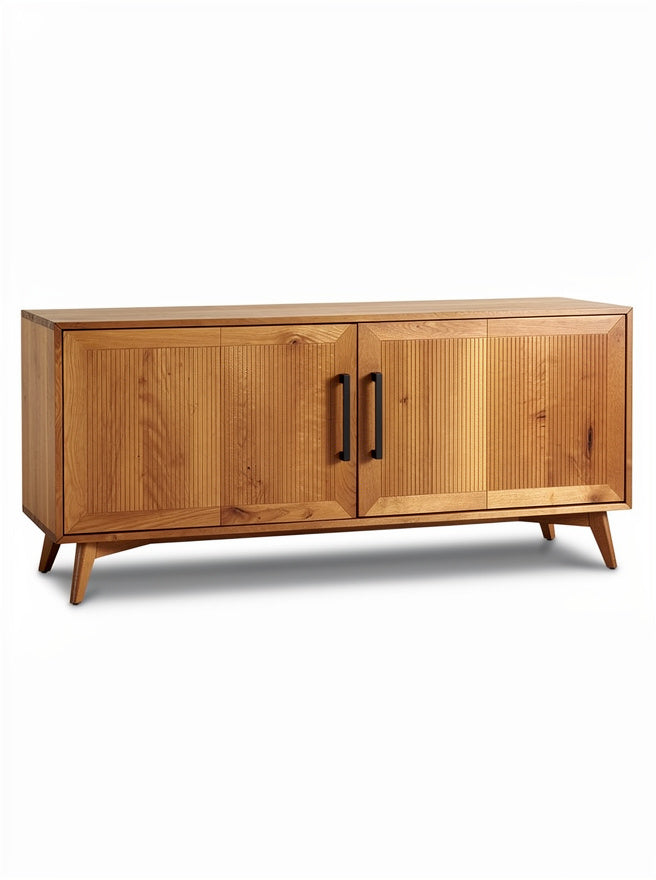 **Technische Titel in het Nederlands: Stevige houten kast met ribbelstructuur en moderne handgrepen**